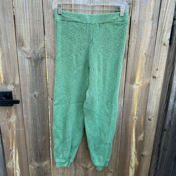 Free People Women's Green Ribbed Knit Sweatpants Size S Casual - Picture 2 of 3